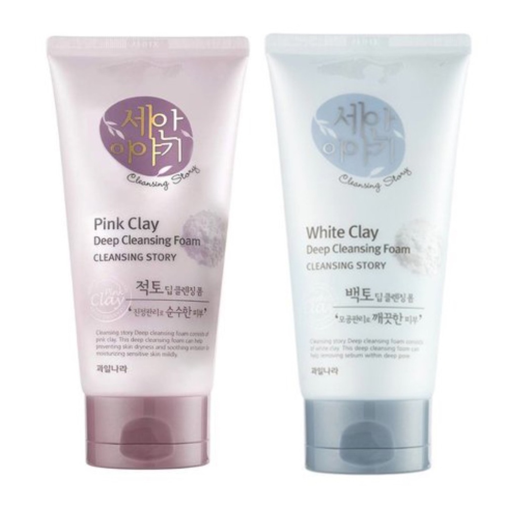 Bundle 2pc New Korean Kwailnara Deep Cleansing Story Foam White + Pink Clay